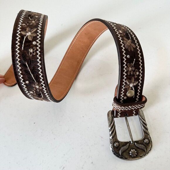 NEW Lane Boots LANDRUM Western Belt M Embroidered Brown Leather Southwest Cowboy - Picture 10 of 11